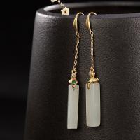 Sterling Silver Thread Through Earrings, 925 Sterling Silver, with Hetian Jade, real gold plated, for woman & with rhinestone 