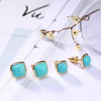 Gemstone Stud Earring, 925 Sterling Silver, with turquoise, real gold plated & for woman, green 