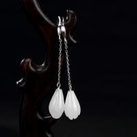 Sterling Silver Drop Earring, 925 Sterling Silver, with Hetian Jade, for woman 