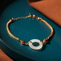 Стерлинговые серебряные браслеты, 925 пробы, с Хотан Jade & Юньнань красный агат, Женский 6mm, длина:Приблизительно 6.7 дюймовый, продается Strand