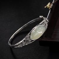 Sterling Silver Bracelets, 925 Sterling Silver, with Hetian Jade, for woman, 2.5-16mm, Inner Approx 57.3mm 