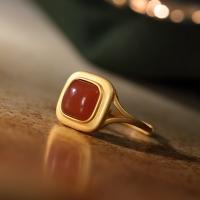 Стерлингового серебра кольцо, 925 пробы, с Юньнань красный агат, плакированный настоящим золотом, регулируемый & Женский 2mm, размер:8, продается PC