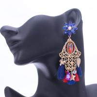 Fashion Tassel Earring, Zinc Alloy, with Copper & Cotton & Crystal, for woman 