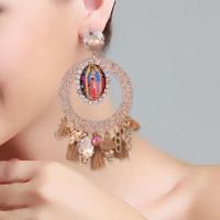 Fashion Tassel Earring, Zinc Alloy, with Cotton & Crystal & Resin, for woman 