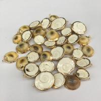Zinc Alloy Shell Pendants, Round, gold color plated, dyed & DIY, mixed colors, 14*18mm~20*25mm 