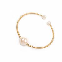 Brass Cuff Bangle, Freshwater Pearl, with Brass, mixed colors, 7-8MM,9-10MM Approx 7 Inch 