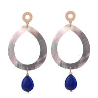 Seashell Earrings, Shell, with Natural Stone & Zinc Alloy, gold color plated, for woman 99mm 