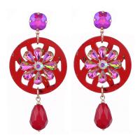 Resin Drop Earring, with Natural Stone & Crystal, gold color plated, for woman 82mm 