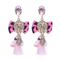 Fashion Tassel Earring, Zinc Alloy, with Cotton & Crystal, for woman 92mm 