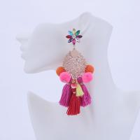Fashion Tassel Earring, Zinc Alloy, with Copper & Cotton & Crystal, for woman 