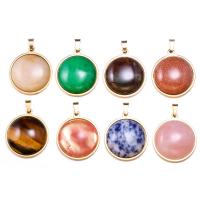 Mixed Gemstone Pendants, with zinc alloy bail, Round, plated 