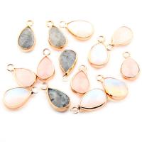 Mixed Gemstone Pendants, with zinc alloy bail, Teardrop, gold color plated 