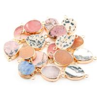 Mixed Gemstone Pendants, with zinc alloy bail, Teardrop, gold color plated 