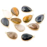 Mixed Gemstone Pendants, with zinc alloy bail, Teardrop, gold color plated & faceted 