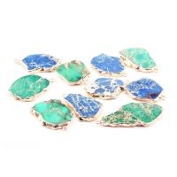 Impression Jasper Pendants, with zinc alloy bail, Nuggets, gold color plated 5~ 