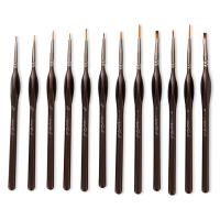 Nylon Water Color Brush, with Wood & PVC Plastic & Brass, 12 pieces, brown 