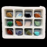 Mixed Gemstone Pendants, polished, 12 pieces & DIY, mixed colors 