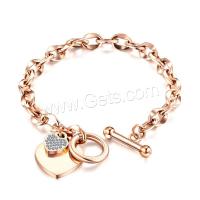 Stainless Steel Charm Bracelet, fashion jewelry & for woman & with rhinestone Approx 7.08 Inch 