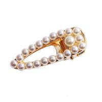 Alligator Hair Clip, Plastic Pearl, with Zinc Alloy, gold color plated & for woman, white   