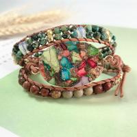 Wrap Bracelets, leather cord, with Natural Stone & Zinc Alloy, Unisex, mixed colors, 610mm 