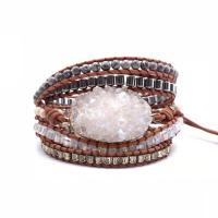Wrap Bracelets, leather cord, with Natural Stone & Zinc Alloy, Unisex, mixed colors, 950mm 