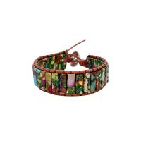 Wickel Armbänder, Lederband, mit Impression Jaspis & Zinklegierung, unisex, gemischte Farben, 250mm, verkauft von PC
