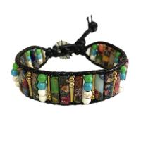 Wrap Bracelets, leather cord, with Natural Stone & Agate & Zinc Alloy, Unisex, mixed colors, 250mm 