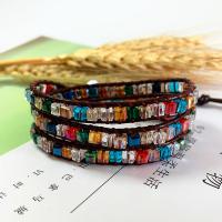Wrap Bracelets, leather cord, with Crystal & Zinc Alloy, Unisex, mixed colors, 610mm 