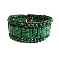 Wrap Bracelets, leather cord, with Malachite & Zinc Alloy, Unisex, green, 250mm 