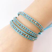 Wrap Bracelets, leather cord, with Crystal & Zinc Alloy, Unisex, green, 610mm 