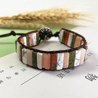 Wrap Bracelets, leather cord, with Impression Jasper & Zinc Alloy, Unisex, mixed colors, 250mm 