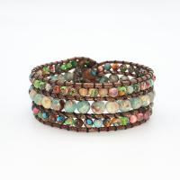 Wrap Bracelets, leather cord, with Impression Jasper & Zinc Alloy, Unisex, mixed colors, 200mm 