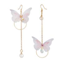 Zinc Alloy Drop Earring, with Plastic Pearl, Butterfly, fashion jewelry & for woman 