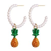 Zinc Alloy Drop Earring, with Plastic Pearl, Pineapple, fashion jewelry & for woman 