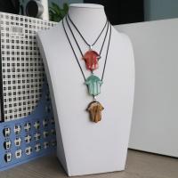 Gemstone Necklaces, with PU Leather, Hamsa, polished & Unisex Approx 17.7 Inch 