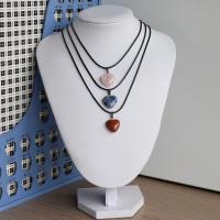 Gemstone Necklaces, with PU Leather, Heart, polished, random style & Unisex, Random Color, 16mm Approx 17.7 Inch 