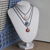 Gemstone Necklaces, with PU Leather, Flat Round, polished, random style & Unisex, Random Color, 20mm Approx 17.7 Inch 