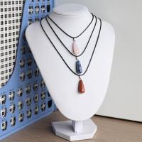 Gemstone Necklaces, with PU Leather, Teardrop, polished, random style & Unisex, Random Color, 27mm Approx 17.7 Inch 