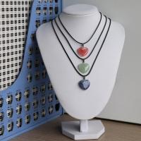 Gemstone Necklaces, with PU Leather, Heart, polished, random style & Unisex, Random Color, 19mm Approx 17.7 Inch 