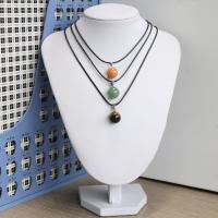 Gemstone Necklaces, with PU Leather, Round, polished, random style & Unisex, Random Color, 14mm Approx 17.7 Inch 