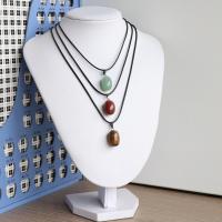 Gemstone Necklaces, with PU Leather, Oval, polished, random style & Unisex, Random Color Approx 17.7 Inch 