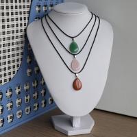 Gemstone Necklaces, with PU Leather, Teardrop, polished, random style & Unisex, Random Color, 23mm Approx 17.7 Inch 