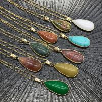 Gemstone Necklaces, with brass chain, Teardrop, gold color plated, polished & Unisex Approx 18.9 Inch 