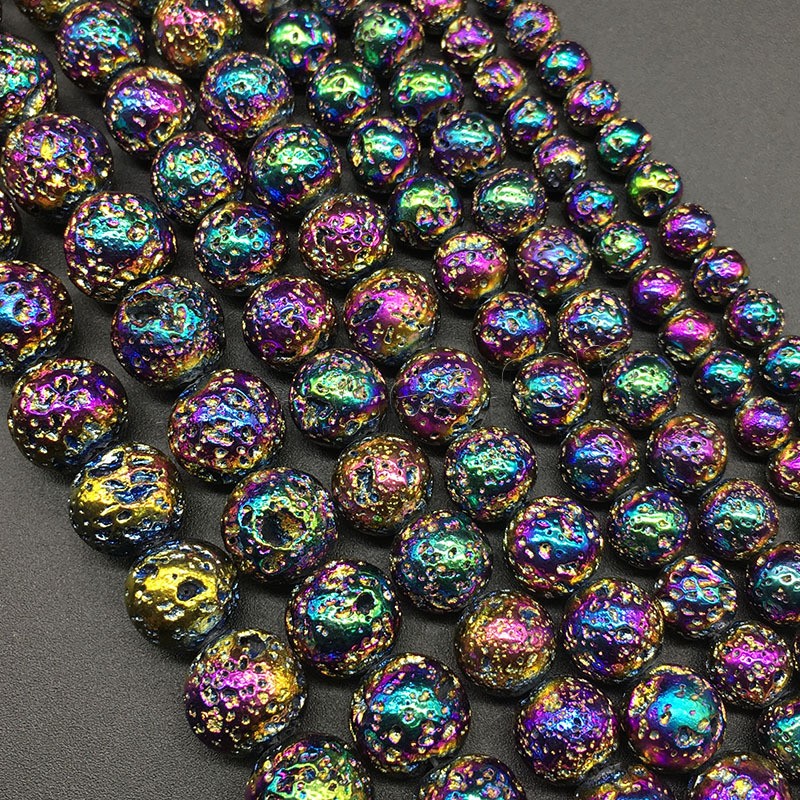 Multicolor Lava Perlen, rund, AB Farben plattiert, DIY & verschiedene Größen vorhanden, verkauft von Strang