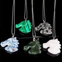 Gemstone Necklaces, Natural Stone, Horse, Carved, polished & DIY & rolo chain Approx 17.7 Inch 
