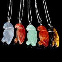 Gemstone Necklaces, Natural Stone, Parrot, Carved, polished & DIY & rolo chain Approx 17.7 Inch 