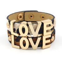 PU Leather Cord Bracelets, with Zinc Alloy, printing, with letter pattern & for woman & leopard pattern 