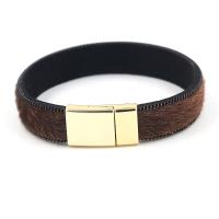 PU Leather Cord Bracelets, with horse hair & Zinc Alloy, gold color plated, dyed & for woman Approx 7.87 Inch 