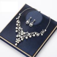 Fashion Zinc Alloy Jewelry Sets, earring & necklace, with Plastic Pearl, with 2.76 inch extender chain, plated, 2 pieces & for woman & with rhinestone, platinum color, nickel, lead & cadmium free Approx 16.54 Inch 