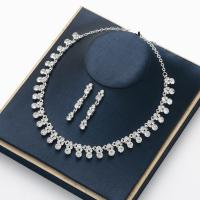 Fashion Zinc Alloy Jewelry Sets, earring & necklace, plated, 2 pieces & for woman & with rhinestone, platinum color, nickel, lead & cadmium free Approx 16.54 Inch 